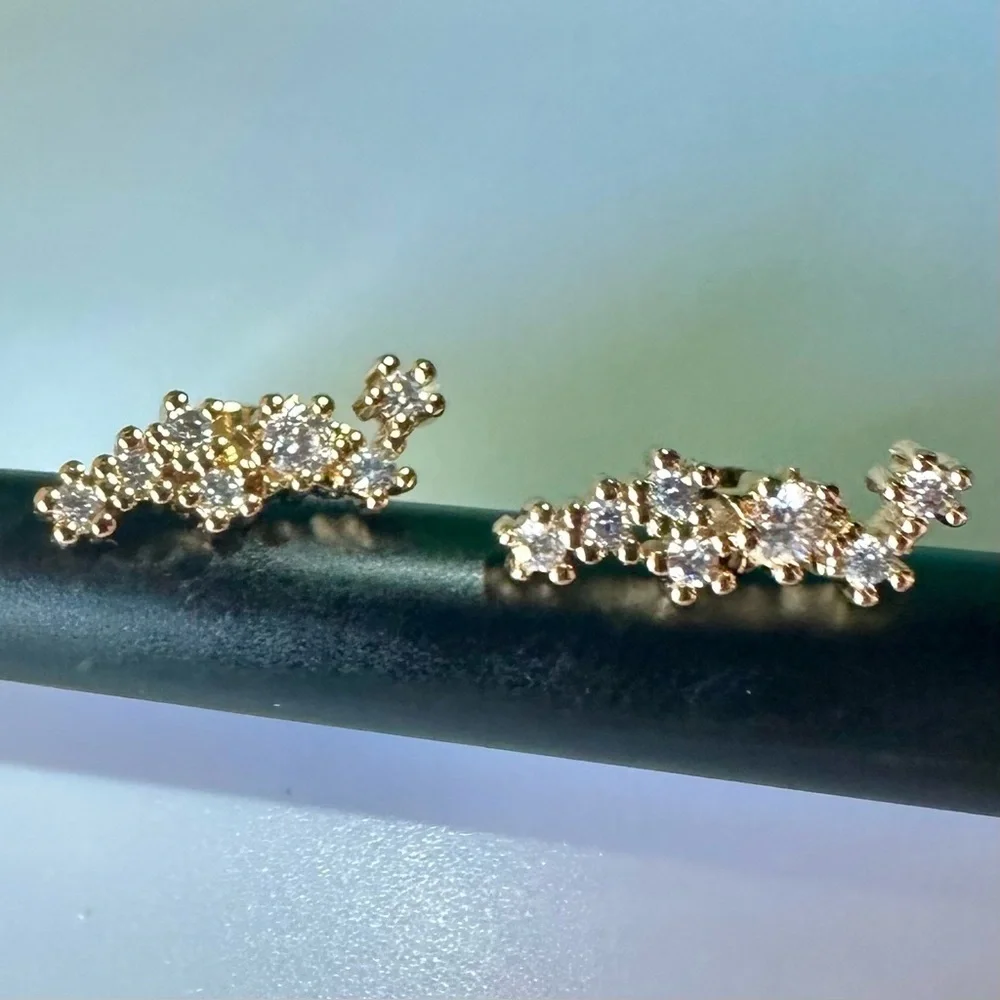 18K Gold Plated CZ Cluster Climber Earrings | Dainty Sparkle Studs Gift For Her